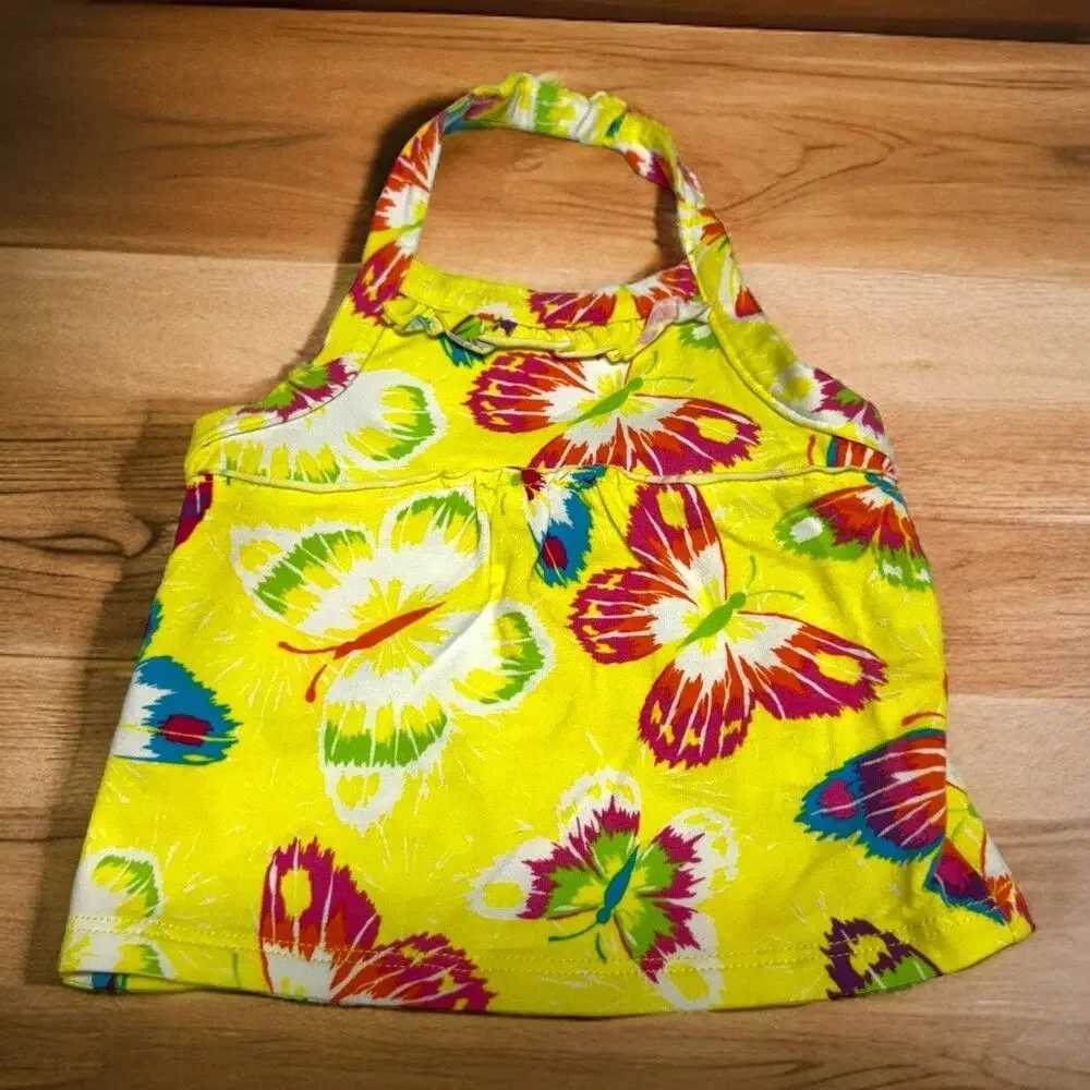 The Children's Place Girls Tank Top 9-12 Mo‎ Yellow Bright Butterfly Halter NEW